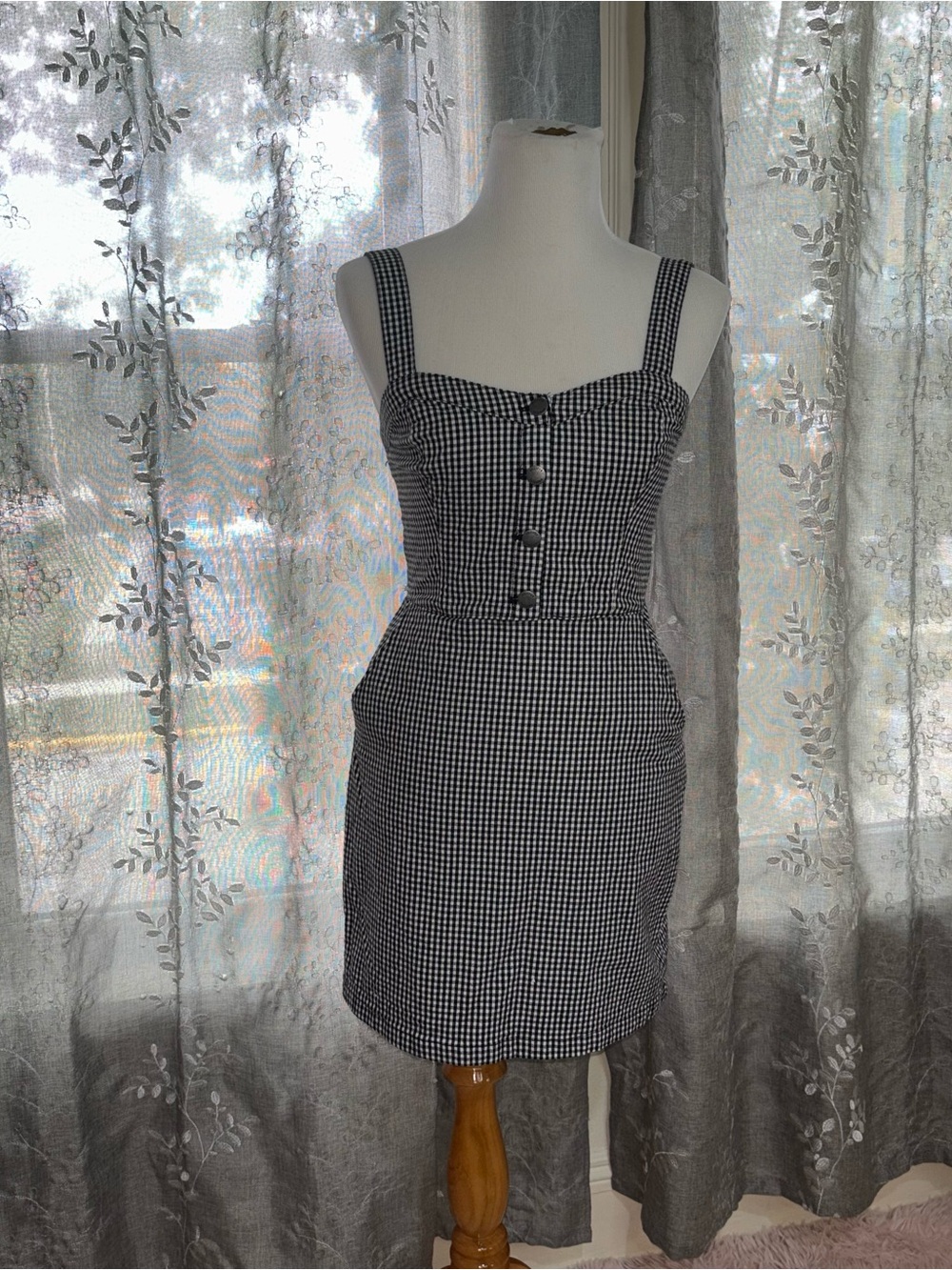 Hollister Black & White Gingham Strap Mini Dress